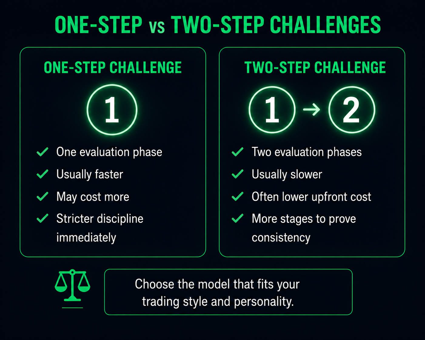 One step vs two step prop firm challenges comparison