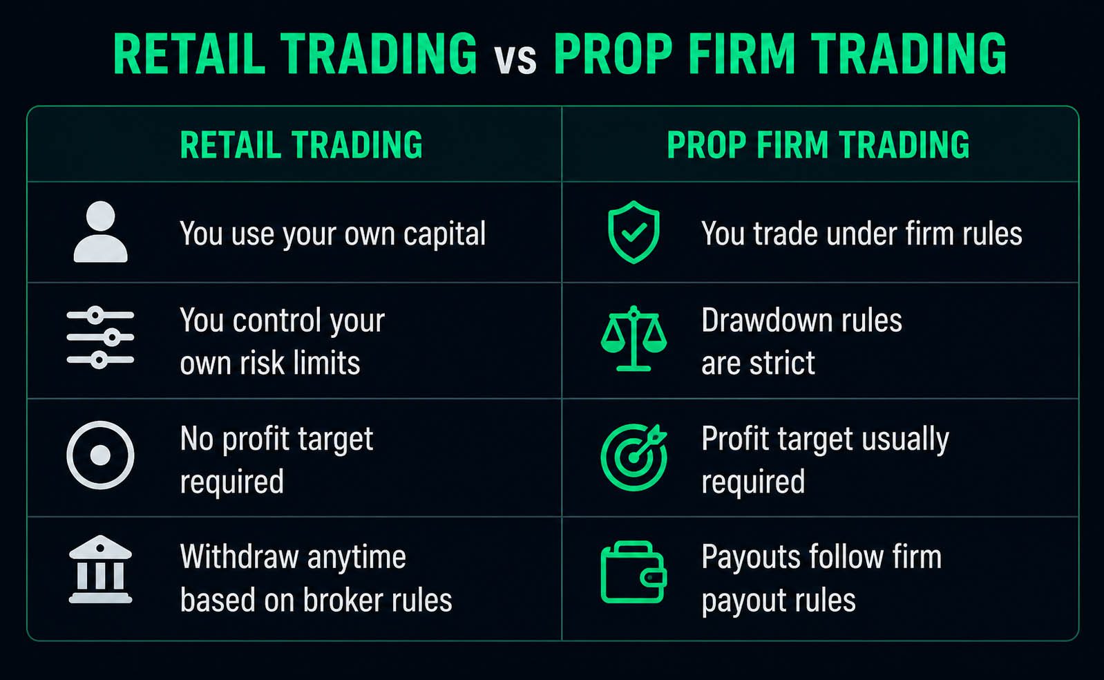 Retail trading vs prop firm trading comparison