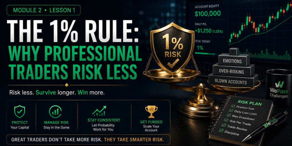 The 1% Rule: Why Professional Traders Risk Less - free prop firm challenge trading lesson