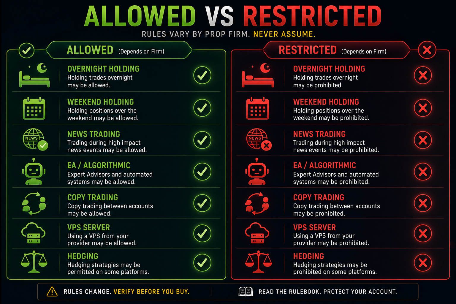 Allow vs Restricted Trading Rules - Challenge Passing Services Prop Firm