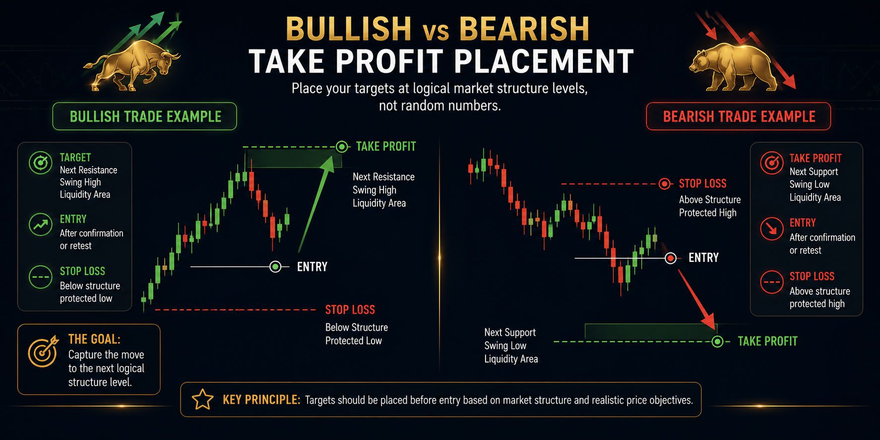 Bullish vs Bearish Take Profit Placement