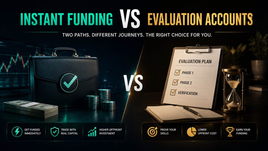 Instant Funding vs Evaluation Accounts - free prop firm challenge trading lesson