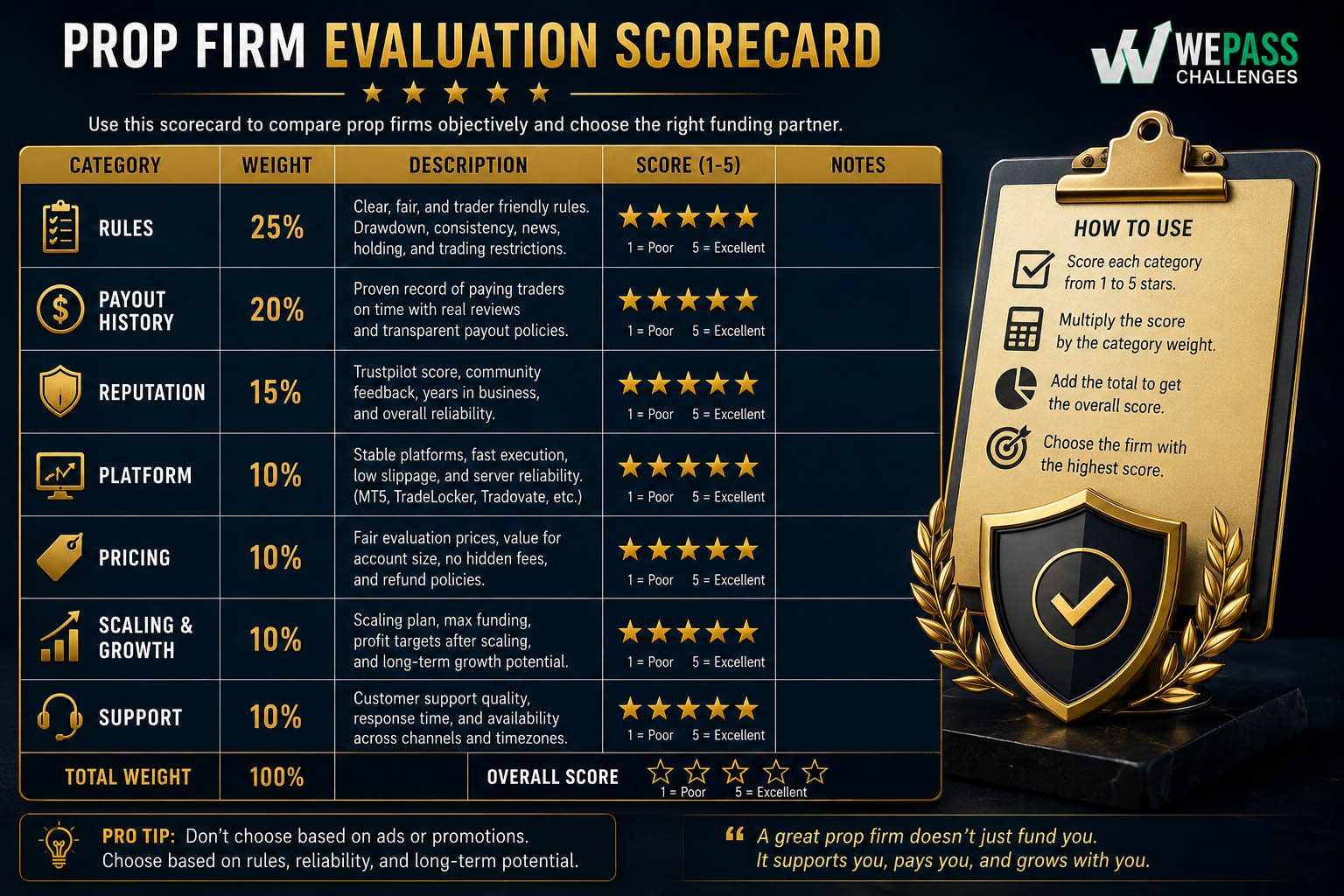 Prop Firm Evaluation Scorecard