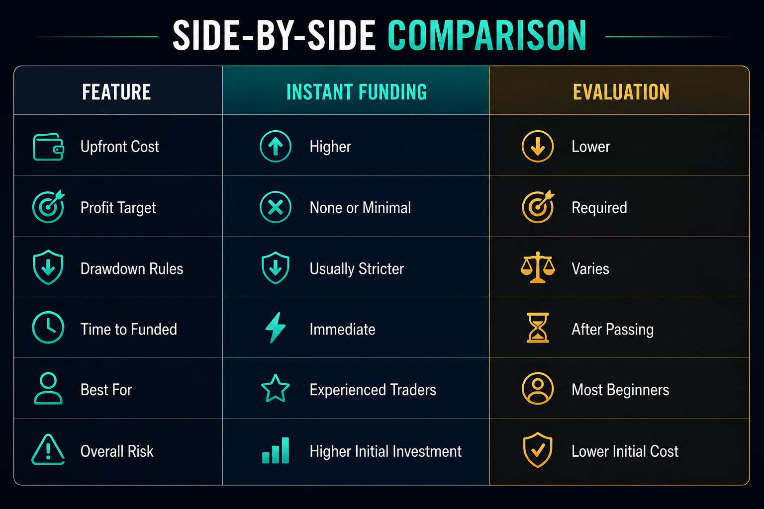 Side by side prop firm comparison