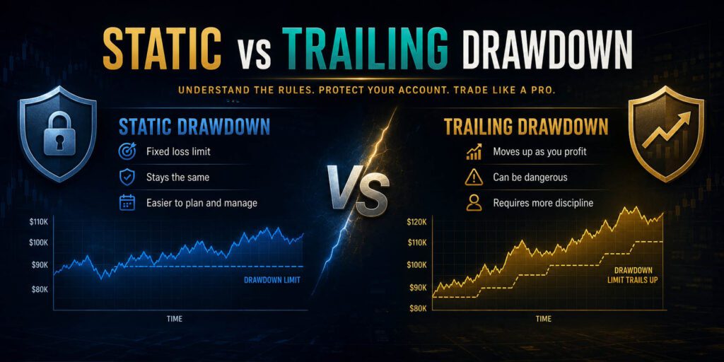 Static vs Trailing Drawdown Across Different Firms - free prop firm challenge trading lesson